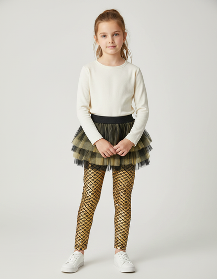 Pantalon Jupe Doré Scintillant Tulle Écaille Fille - Polyester