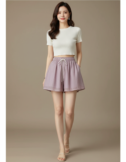 Pantalon Jupe Mauve Fluide Cordon Chiffon Ample - Violet Polyester