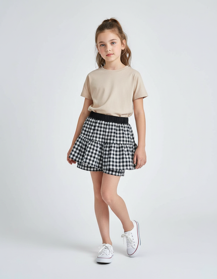 Pantalon Jupe Noir Carreaux Volants Confortable Fille - Coton