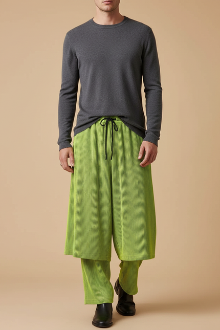 Pantalon Jupe Plissé Vert Fluide Décontracté Homme - Polyester