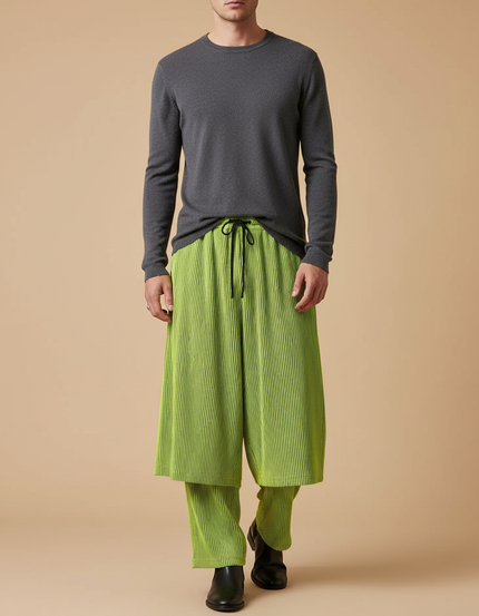 Pantalon Jupe Plissé Vert Fluide Décontracté Homme - Polyester