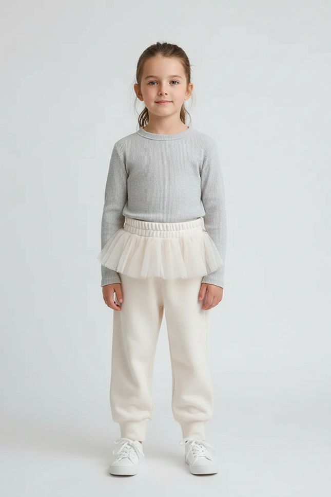 Pantalon Jupe Crème Tulle Doux Confortable Fille - Beige Molleton