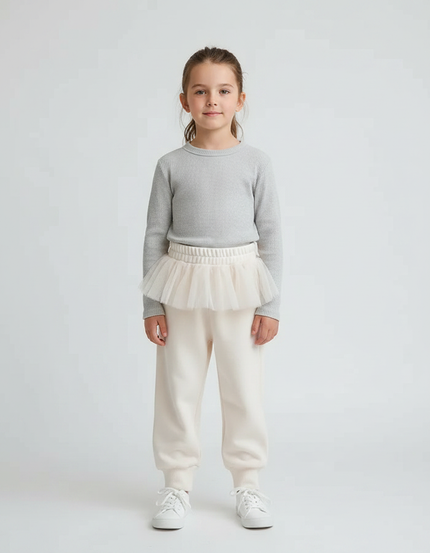 Pantalon Jupe Crème Tulle Doux Confortable Fille - Beige Molleton