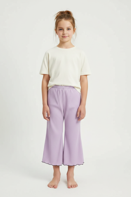 Pantalon Jupe Lilas Côtelé Ample Ondulé Fille - Violet Maille