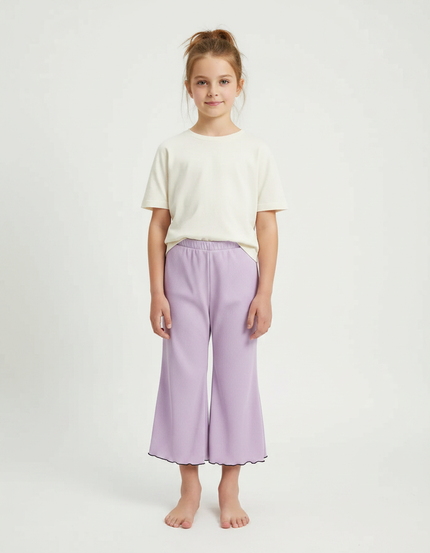 Pantalon Jupe Lilas Côtelé Ample Ondulé Fille - Violet Maille