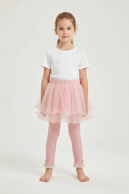 Pantalon Jupe Rose Tulle Superposé Nœuds Fille - Maille