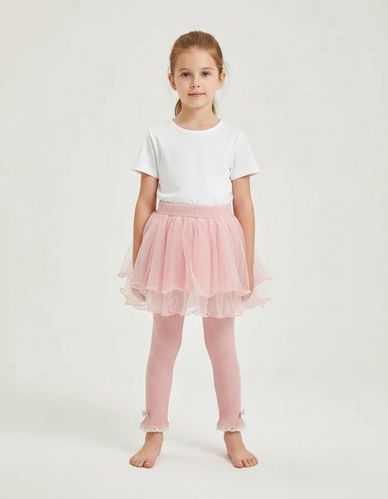 Pantalon Jupe Rose Tulle Superposé Nœuds Fille - Maille