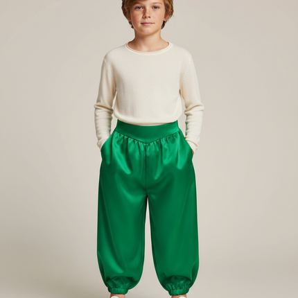 Pantalon Jupe Vert Satiné Ample Enfant