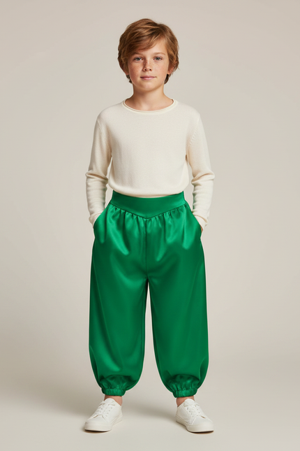 Pantalon Jupe Vert Satiné Ample Enfant
