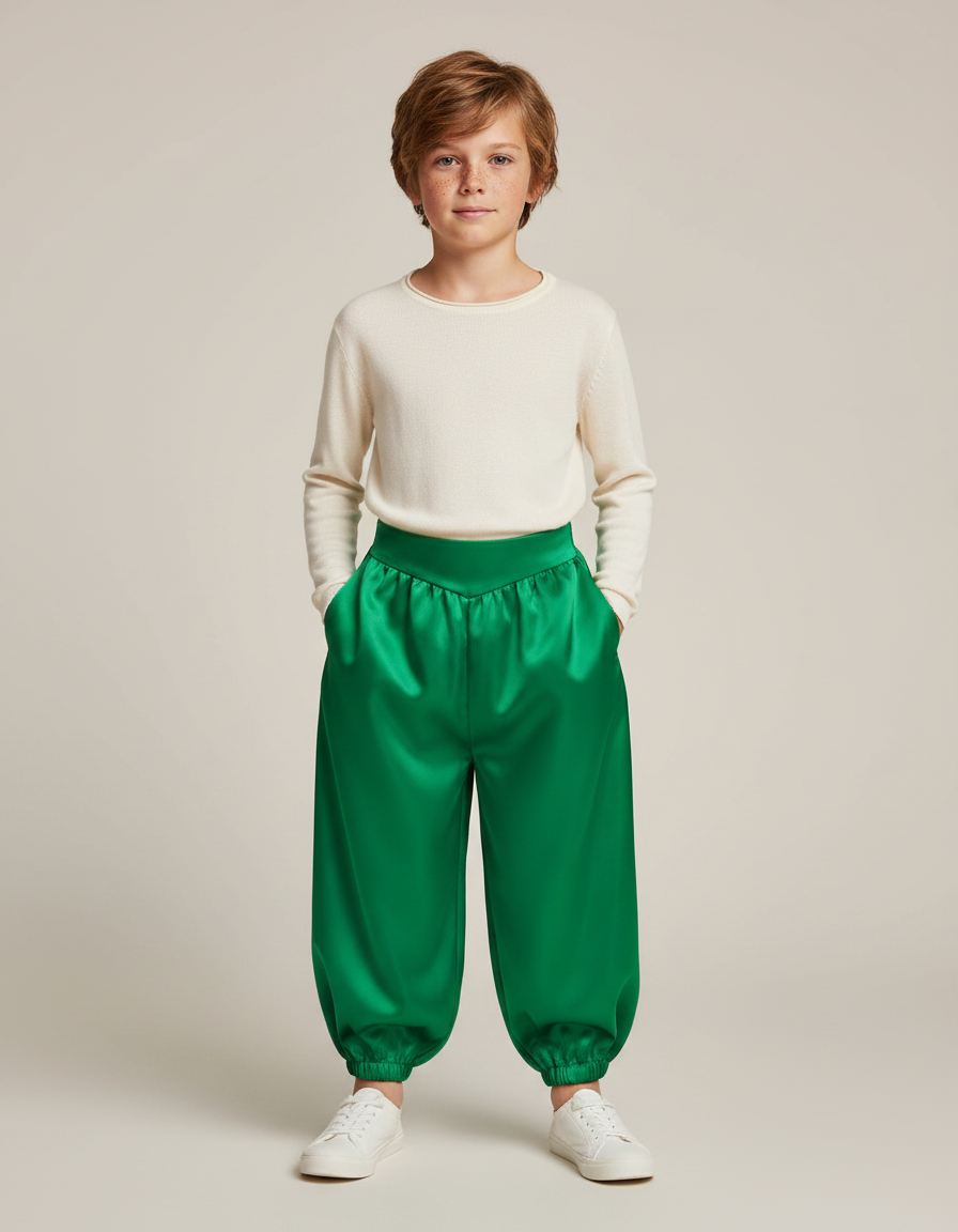 Pantalon Jupe Vert Satiné Ample Enfant