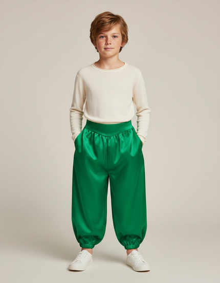 Pantalon Jupe Vert Satiné Ample Enfant