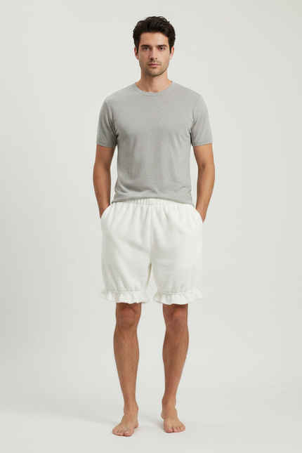 Pantalon Jupe Blanc Moelleux Volants Ample Homme - Molleton