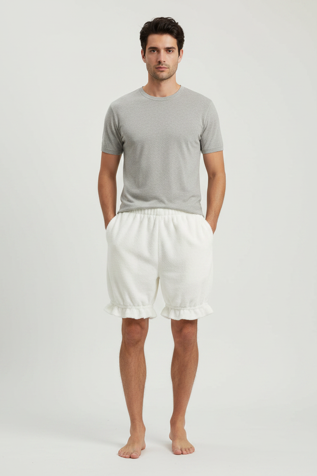 Pantalon Jupe Blanc Moelleux Volants Ample Homme - Molleton