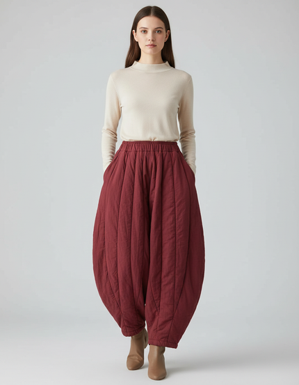 Pantalon Jupe Bordeaux Matelassé Ample Hiver Chaud - Coton