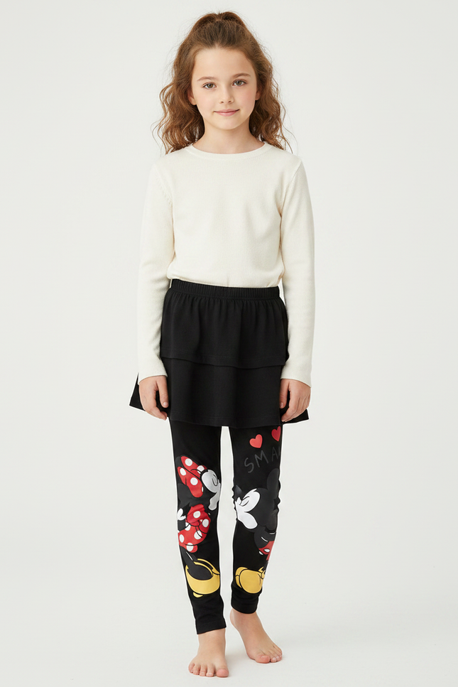 Pantalon Jupe Noir Mickey Minnie Confortable Fille - Molleton
