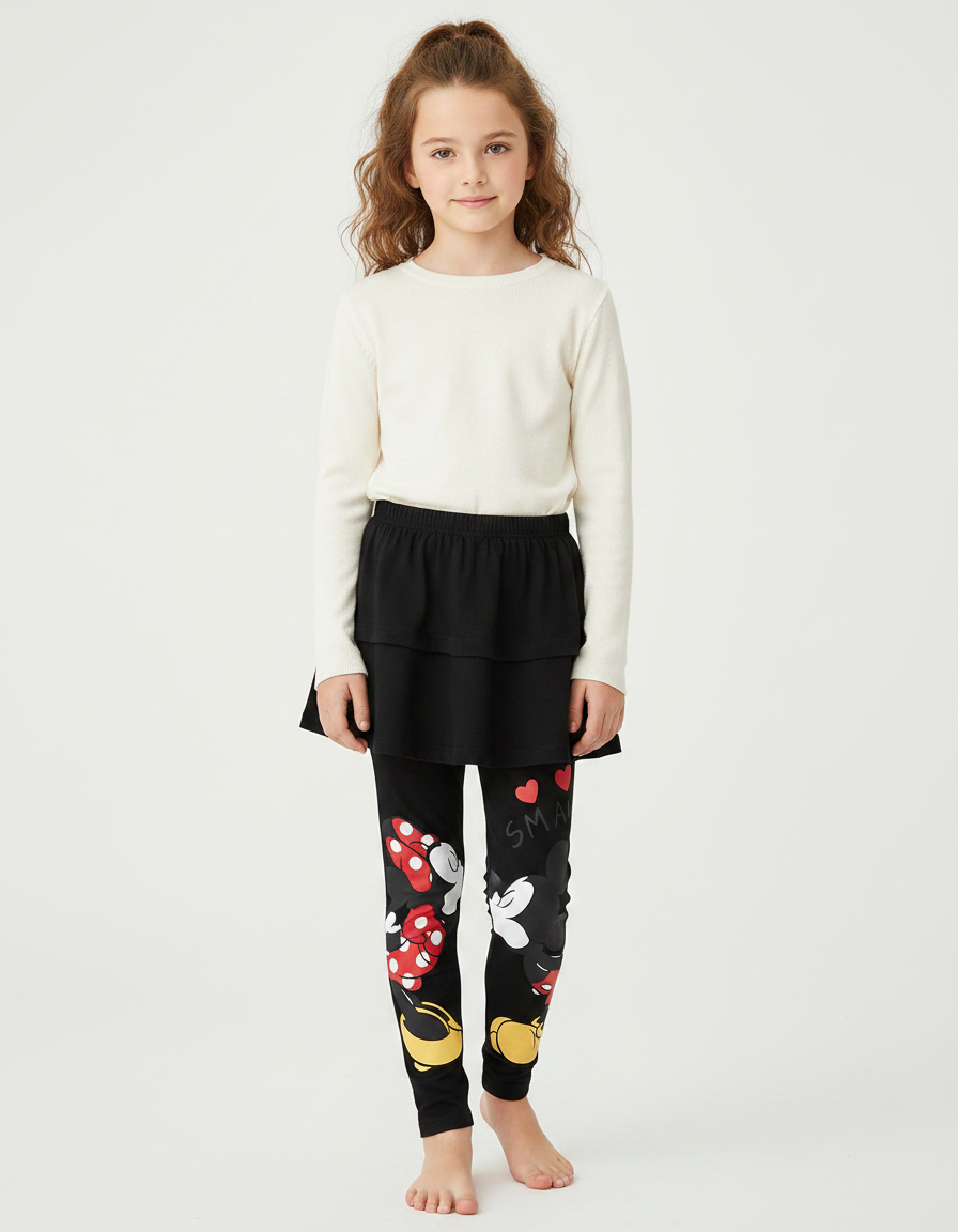 Pantalon Jupe Noir Mickey Minnie Confortable Fille - Molleton