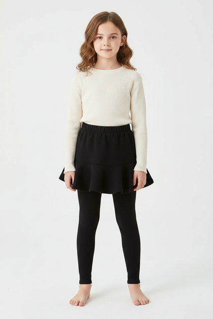 Pantalon Jupe Noir Volants Intégrés Coton Fille - Molleton