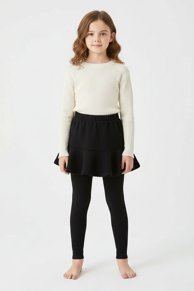 Pantalon Jupe Noir Volants Intégrés Coton Fille - Molleton