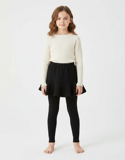 Pantalon Jupe Noir Volants Intégrés Coton Fille - Molleton