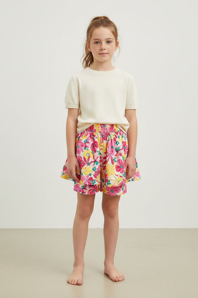 Pantalon Jupe Fleuri Coloré Ample Confortable Fille - Multicolore Coton