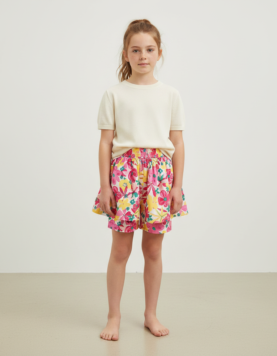 Pantalon Jupe Fleuri Coloré Ample Confortable Fille - Multicolore Coton