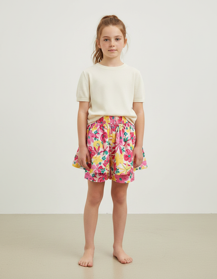 Pantalon Jupe Fleuri Coloré Ample Confortable Fille - Multicolore Coton