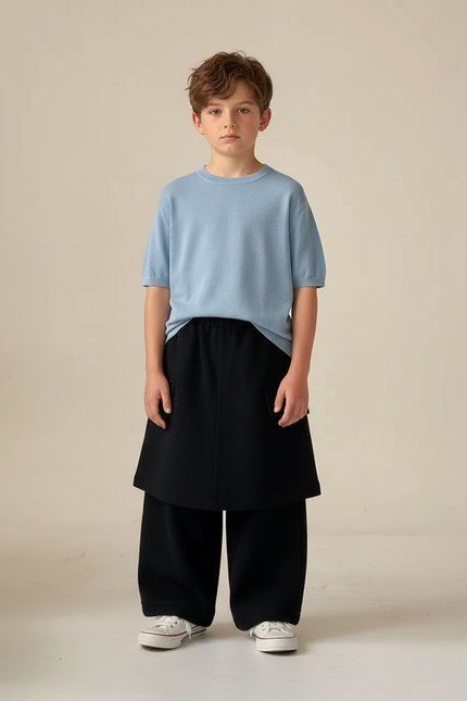 Pantalon Jupe Noir Ample Superposé Garçon Confortable - Molleton