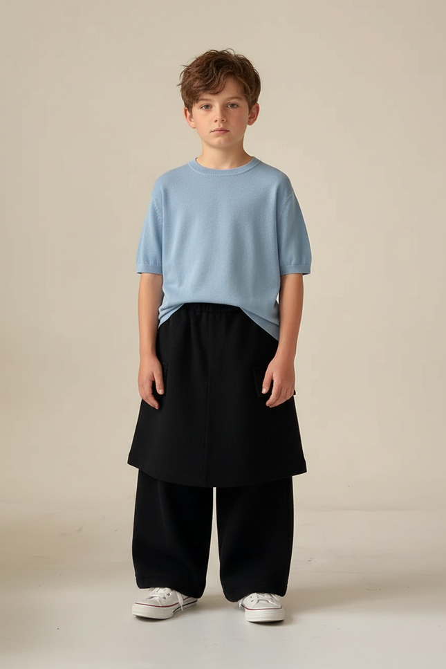 Pantalon Jupe Noir Ample Superposé Garçon Confortable - Molleton