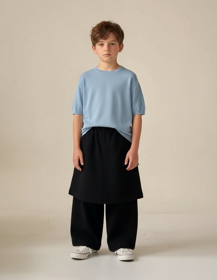 Pantalon Jupe Noir Ample Superposé Garçon Confortable - Molleton