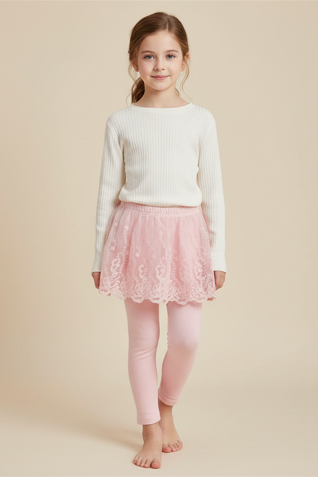 Pantalon Jupe Rose Dentelle Tulle Fille Confortable - Maille