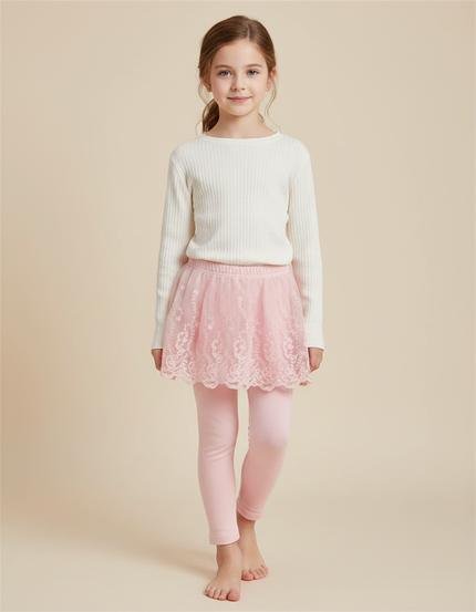 Pantalon Jupe Rose Dentelle Tulle Fille Confortable - Maille