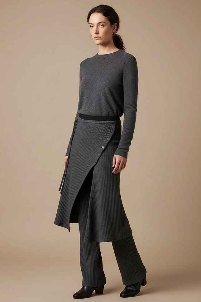 Ensemble Jupe Pantalon Femme - Gris Maille