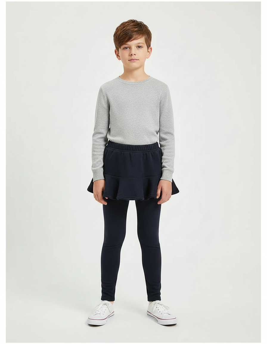 Pantalon Jupe Marine Côtelé Volanté Enfant Hiver - Molleton