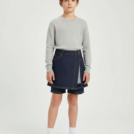 Pantalon Jupe Denim Bleu Marine Vintage Enfant - Jean