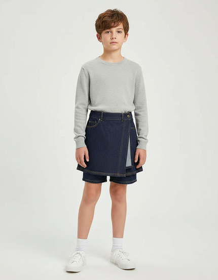 Pantalon Jupe Denim Bleu Marine Vintage Enfant - Jean