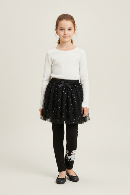Pantalon Jupe Noir Tulle Pailleté Elsa Fille - Maille
