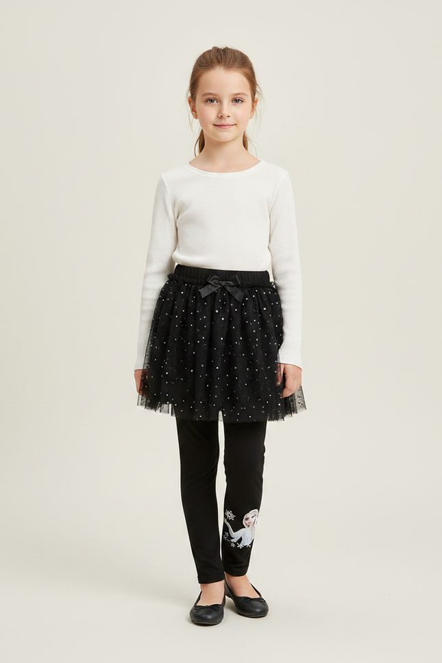 Pantalon Jupe Noir Tulle Pailleté Elsa Fille - Maille