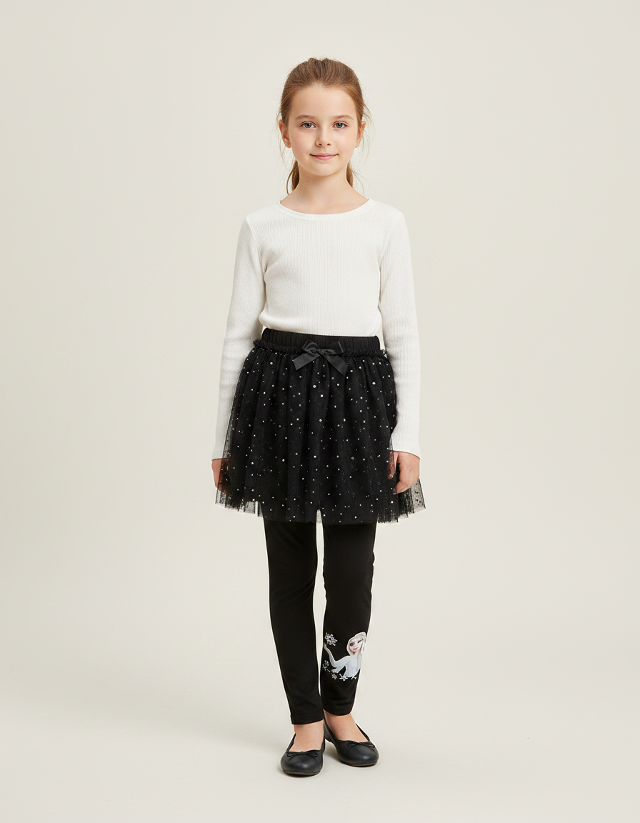 Pantalon Jupe Noir Tulle Pailleté Elsa Fille - Maille