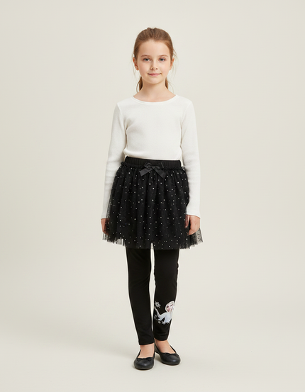 Pantalon Jupe Noir Tulle Pailleté Elsa Fille - Maille
