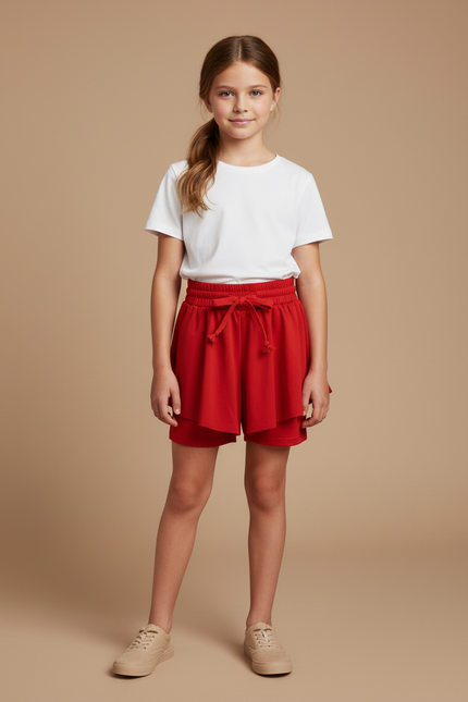Pantalon Jupe Rouge Volants Fluide Enfant - Viscose