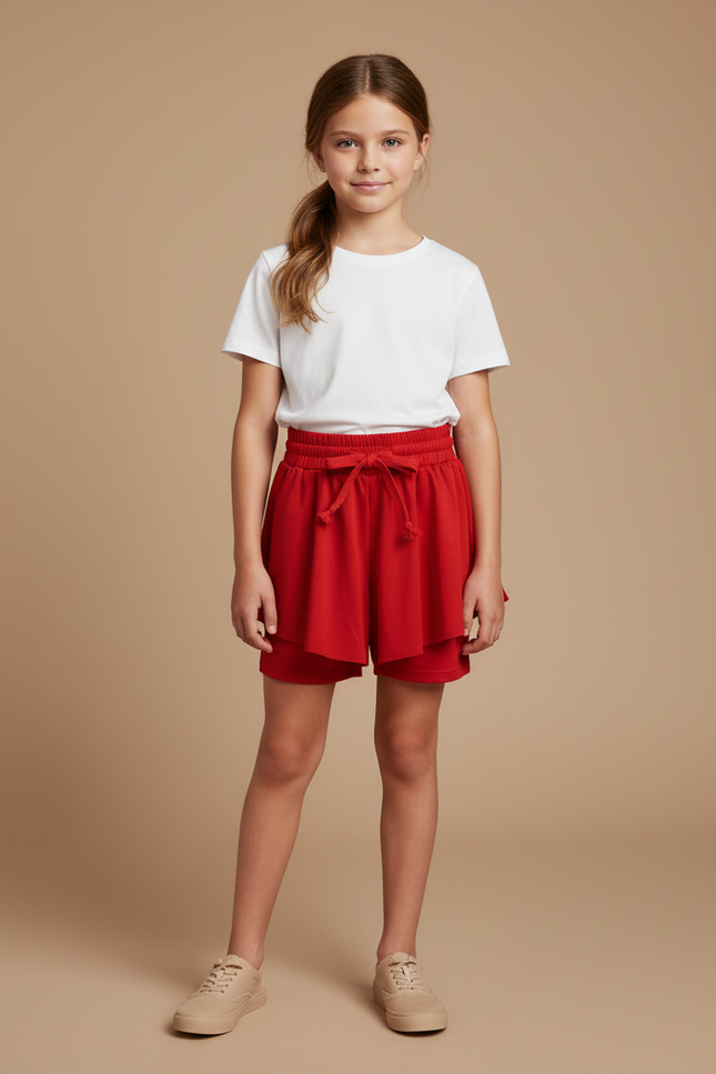 Pantalon Jupe Rouge Volants Fluide Enfant - Viscose