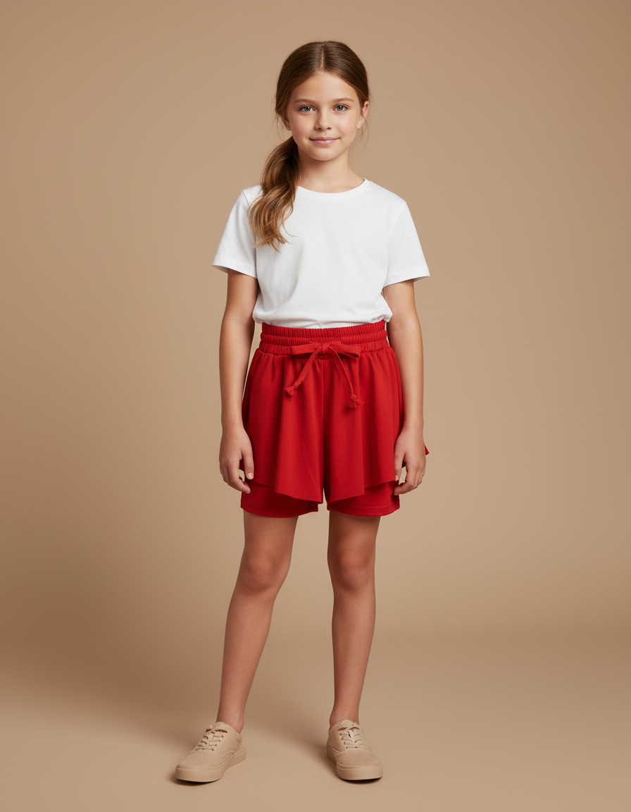 Pantalon Jupe Rouge Volants Fluide Enfant - Viscose