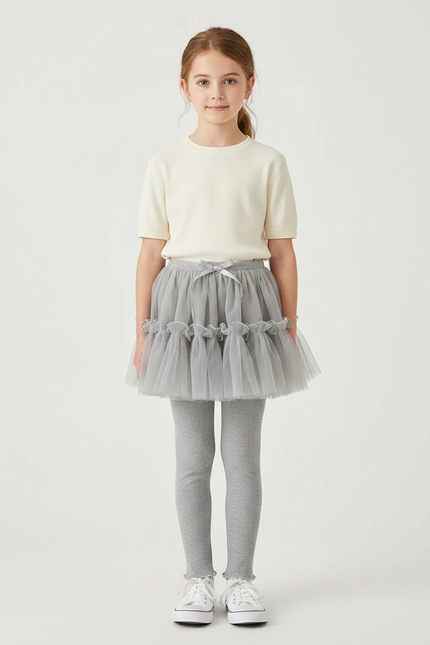 Pantalon Jupe Gris Tulle Plissé Intégré Confortable - Maille