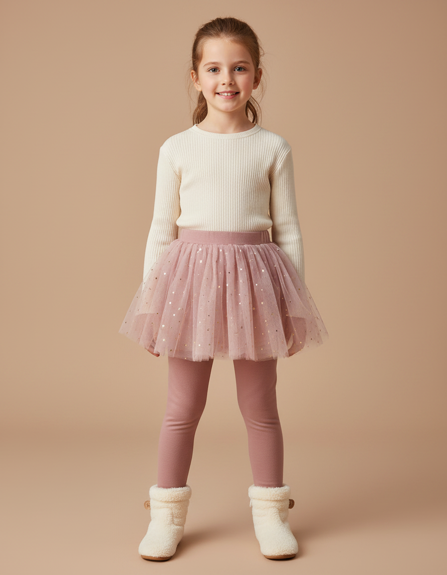 Pantalon Jupe Rose Pailleté Fille Intégré Confortable - Molleton