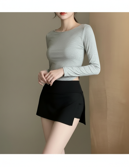 Pantalon Jupe Noir Court Fendu Sportif Intégré - Polyester