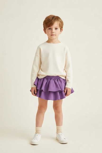 Pantalon Jupe Violet Volants Coton Confortable Enfant - Molleton