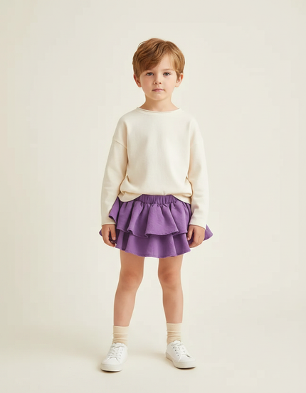Pantalon Jupe Violet Volants Coton Confortable Enfant - Molleton