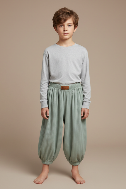 Pantalon Jupe Vert Côtelé Ample Élastique Confortable - Cordé