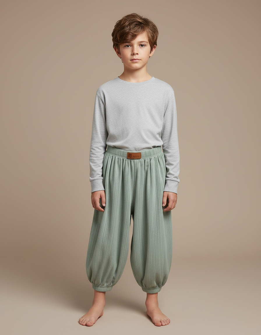 Pantalon Jupe Vert Côtelé Ample Élastique Confortable - Cordé