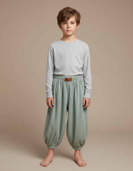 Pantalon Jupe Vert Côtelé Ample Élastique Confortable - Cordé